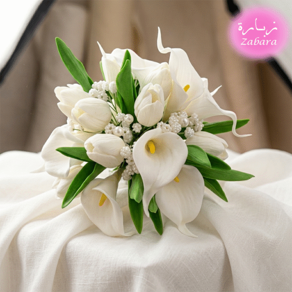 بوكيه عروس أبيض فاخر بزنابق الكالا والتوليب