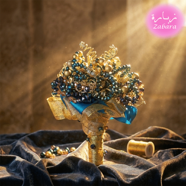 بوكيه فاخر بالخرز الأزرق والذهبي