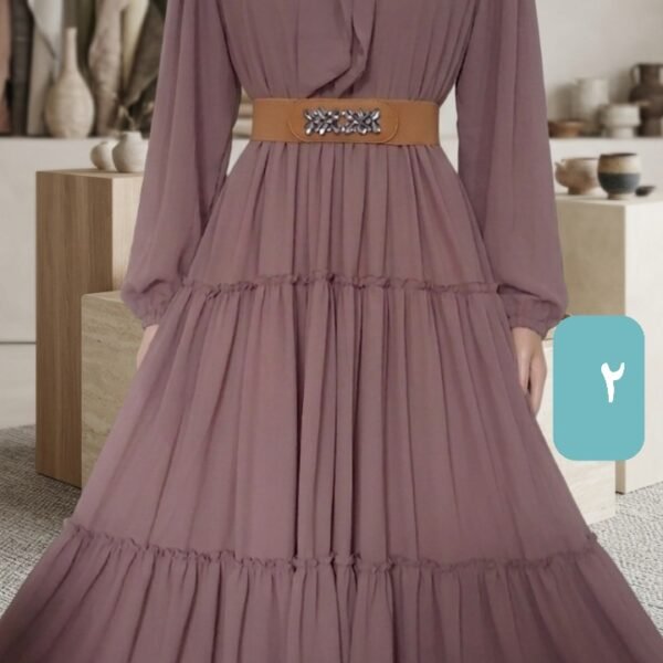 فستان نسائي ميدي موف بربطة عنق وحزام خصر أنيق