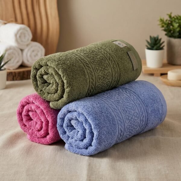 مجموعة مناشف قطنية – نعومة فائقة وألوان عصرية بتصاميم كلاسيكية منقوشة.