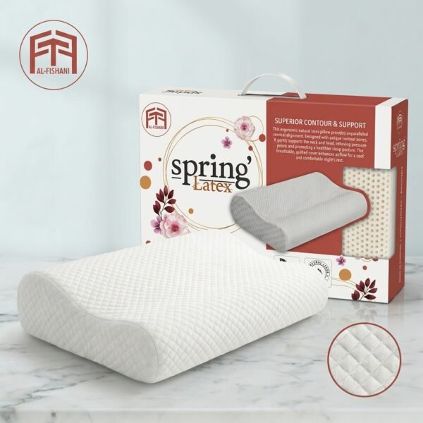 وسادة "Spring Latex" الطبية من الفيشاوي – تصميم انسيابي لدعم الرقبة ونوم عميق بلمسة الطبيعة.