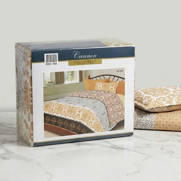 طقم مفرش سرير "كانون" (Cannon) الفاخر – مزيج ملكي بين التصميم الكلاسيكي المنقوش وراحة القطن الفائقة.
