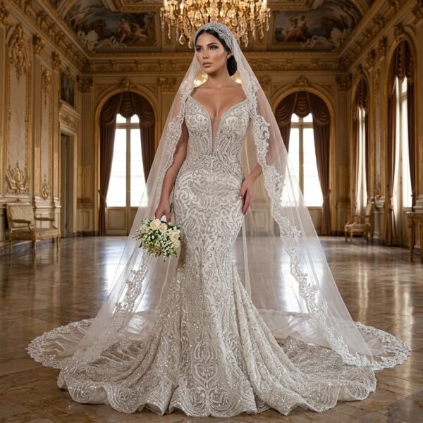 فستان زفاف حرير سهرة دانتل