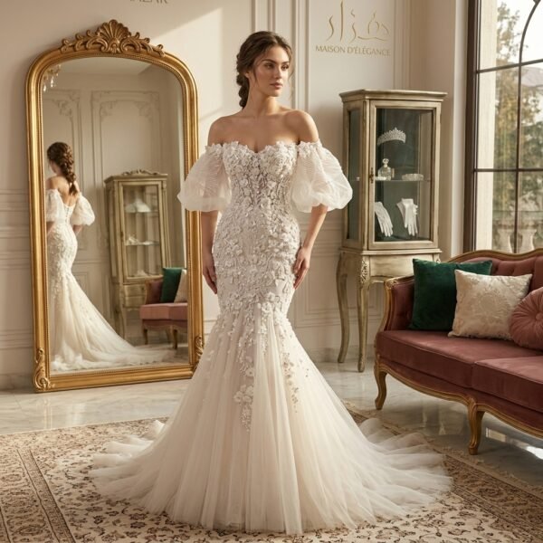 فستان زفاف حرير سهرة دانتل جازا راقي