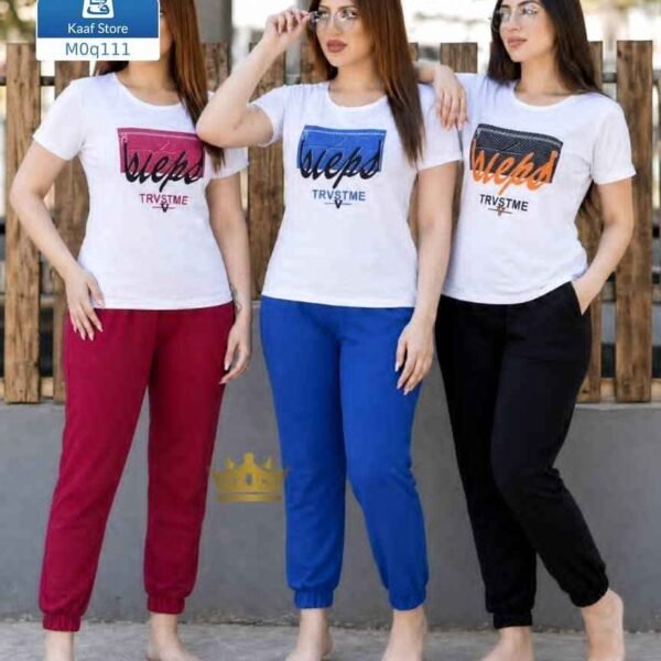 بجامة نسائية قطعتين كريب كتان