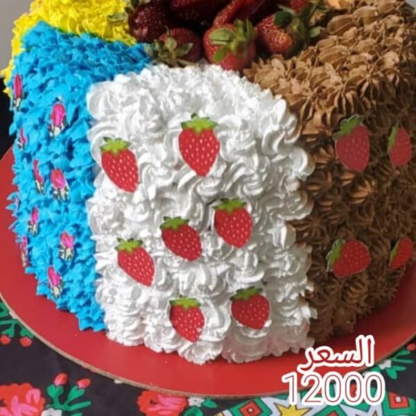 ونكهاتها:​🌈 تورتة "بهجة الألوان" – مزيج السعادة والفواكه الطازجة