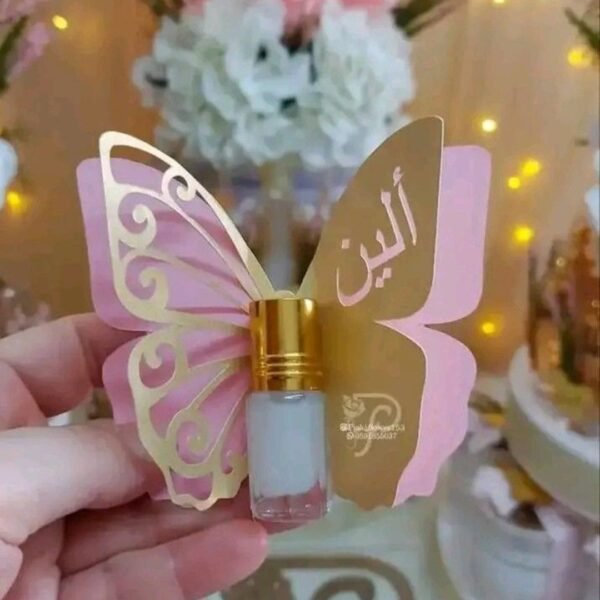 زجاجة عطر صغيرة "ألين" مزينة ببطاقة فراشة فاخرة للتوزيعات والهدايا