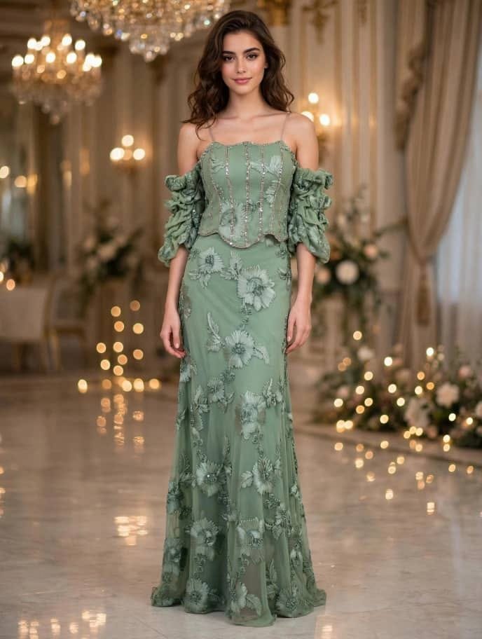 فستان سهرة لون نعناع راقي - Image 2