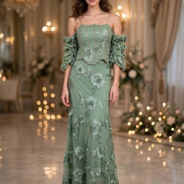 فستان سهرة لون نعناع راقي