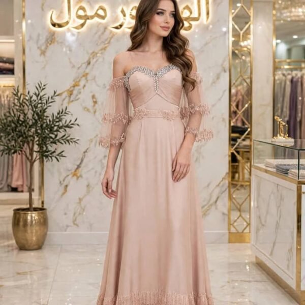 **فستان سهرة أوف شولدر بلون وردي حالم